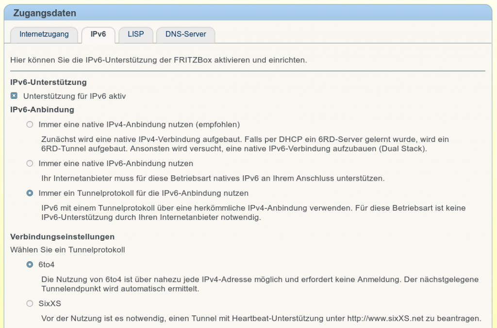 Im Reiter IPv6 sind die angaben entsprechend vorzunehmen . Vorgabe für die Meisten DSL Provider sind hier zu sehen. Im zweifel den Provider fragen.