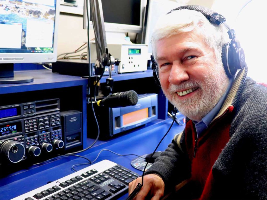 Photo: ARRL Former ARRL CEO Howard Michel (WB2ITX) at headquarters station, W1AW.